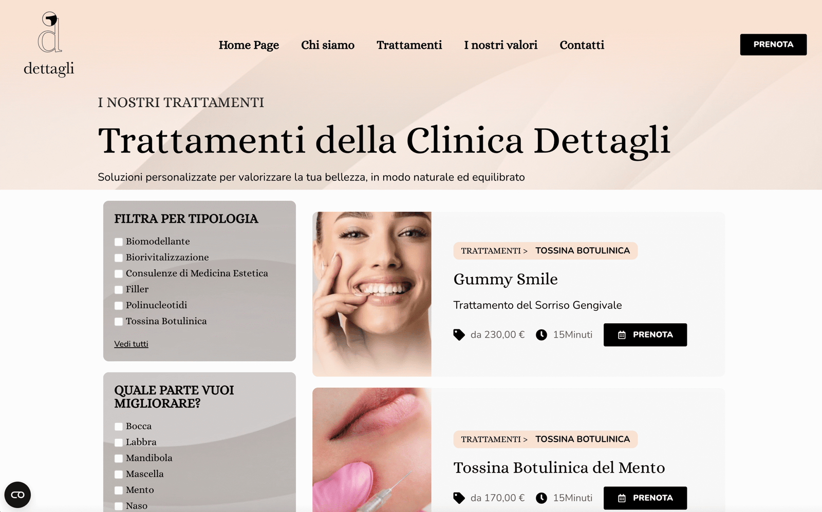 Filtri intuitivi trattamenti Dettagli